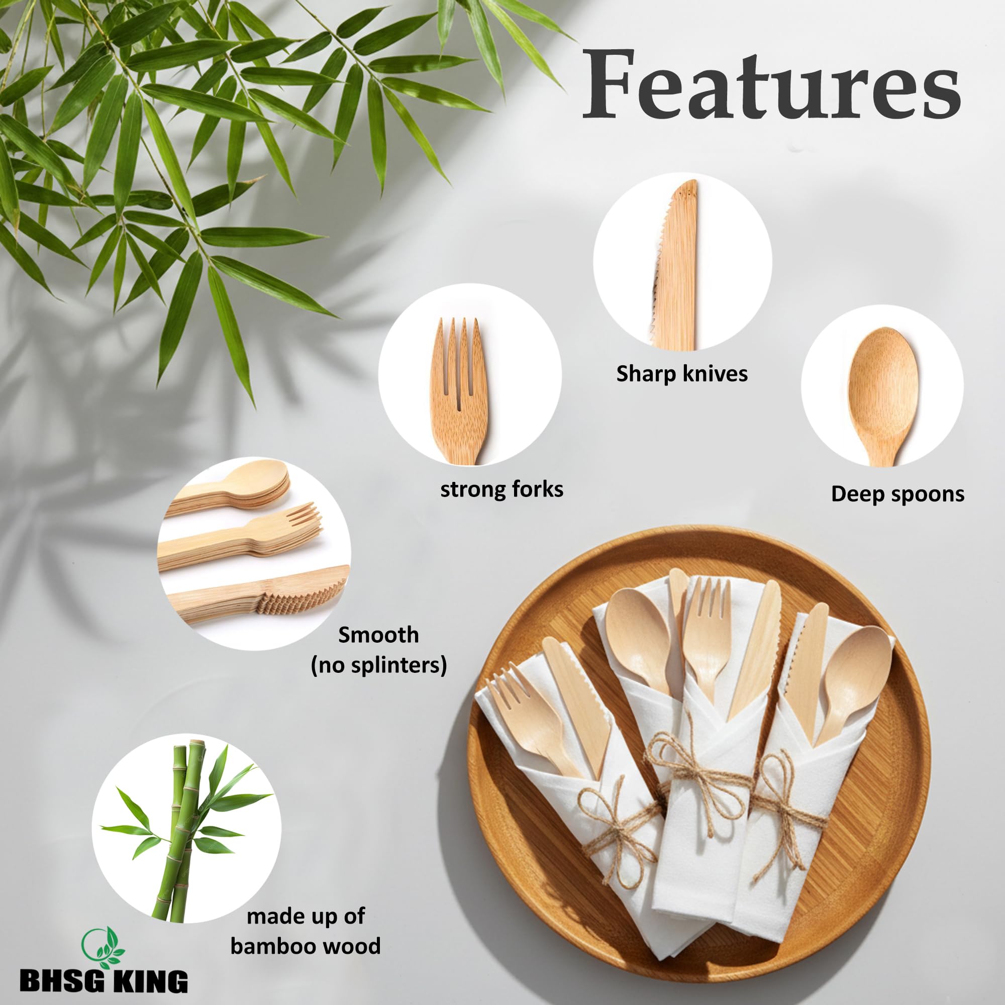 Bamboo Cutlery Set - 240 Piece Disposable Utensils -4 Bamboo Cutlery Set - 240 Piece Disposable Utensils -4
