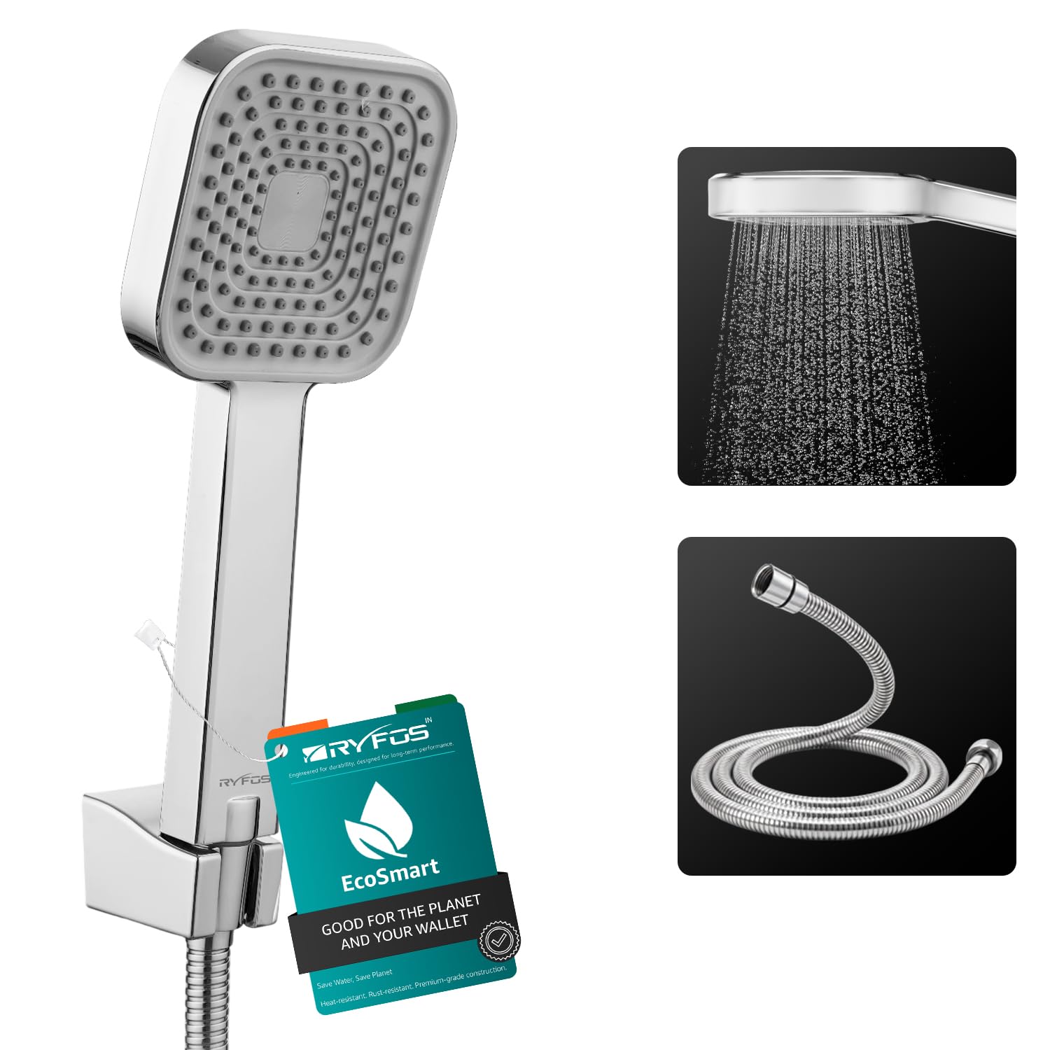 India’s 1st Lifetime Support Brand, R3010HS, ABS, 4-INCH, Hand Shower | Single Flow Rain Handheld Shower For Bathroom with SS-304 Grade 1.5 Mtr Flexible Hose Pipe & Wall Hook | Chrome-image-4
