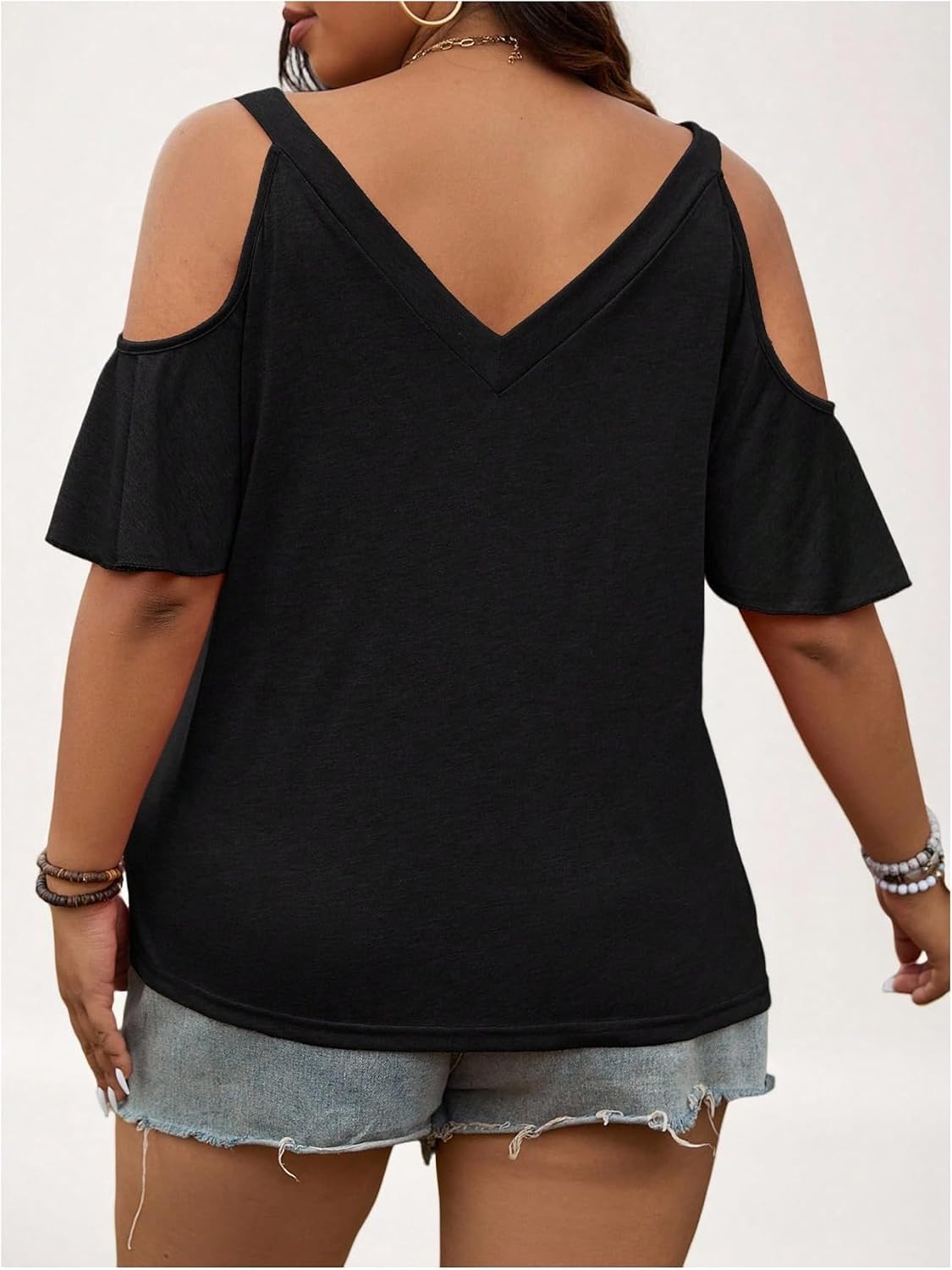 Women's Plus Size Cold Shoulder Deep V Neck T Shirts Criss Cross Short Sleeve Going Out Tops