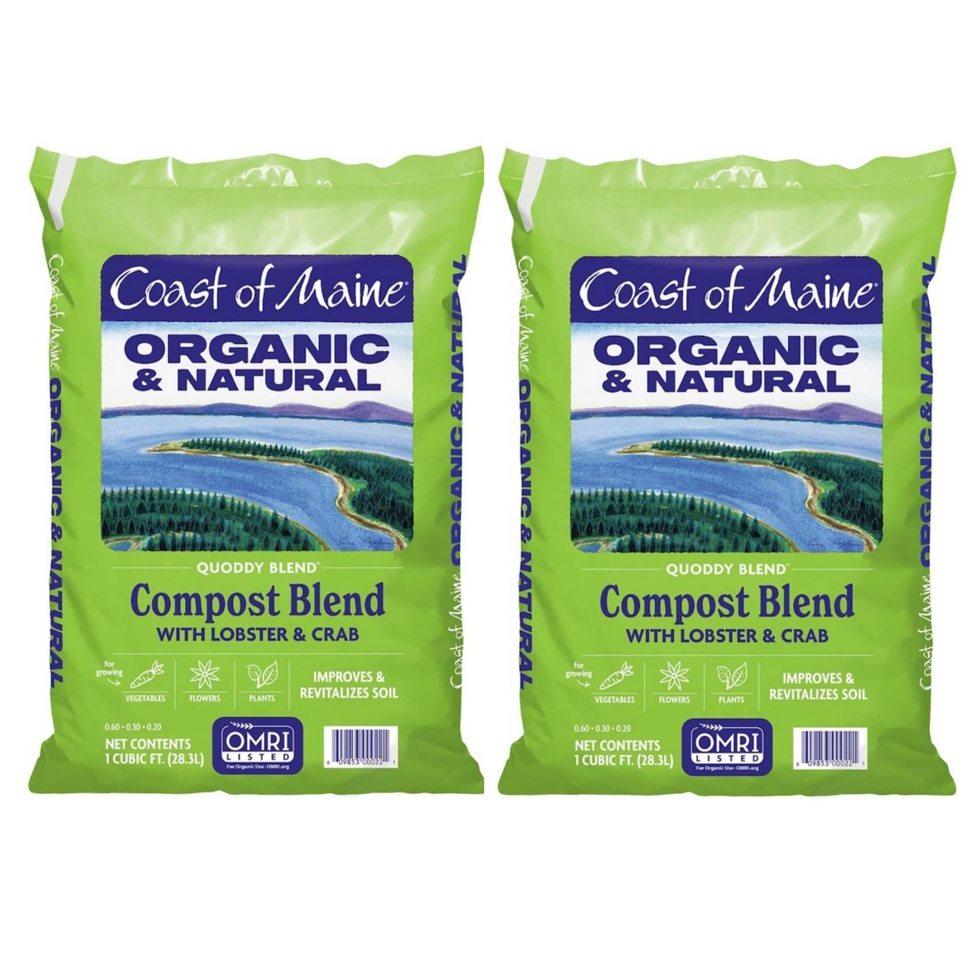 Coast of Maine Quoddy Blend, 1 cu ft (Pack of 2) Organic and Natural Compost Blend with Lobster and Crab - Improves and Revitilizes Soil