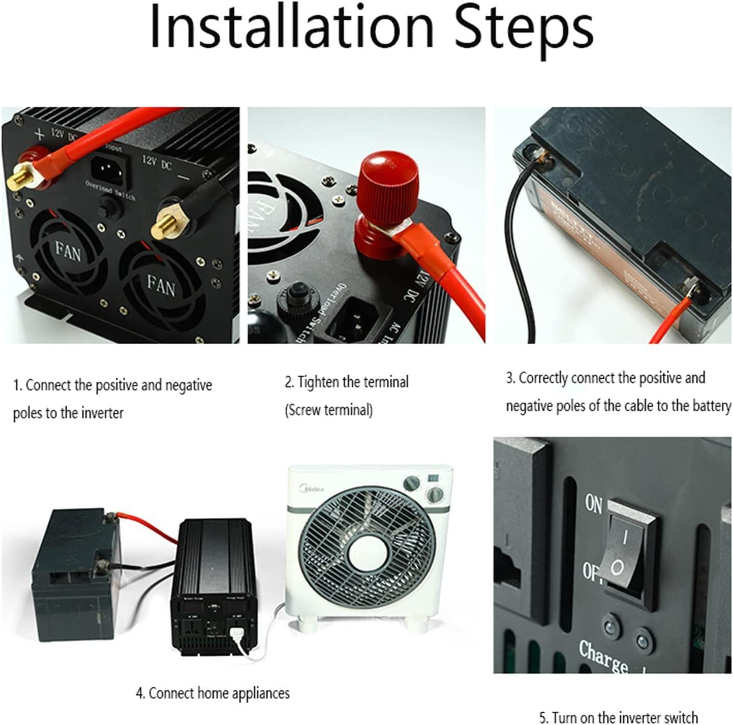 Inversor De Energía De Onda Sinusoidal Pura,3000W 4000W 5000W,Inversor DC 12V24V/48V to AC 110V220V,con puertos de carga USB, y dos ventiladores de refrigeración,12Vto220V-3000W