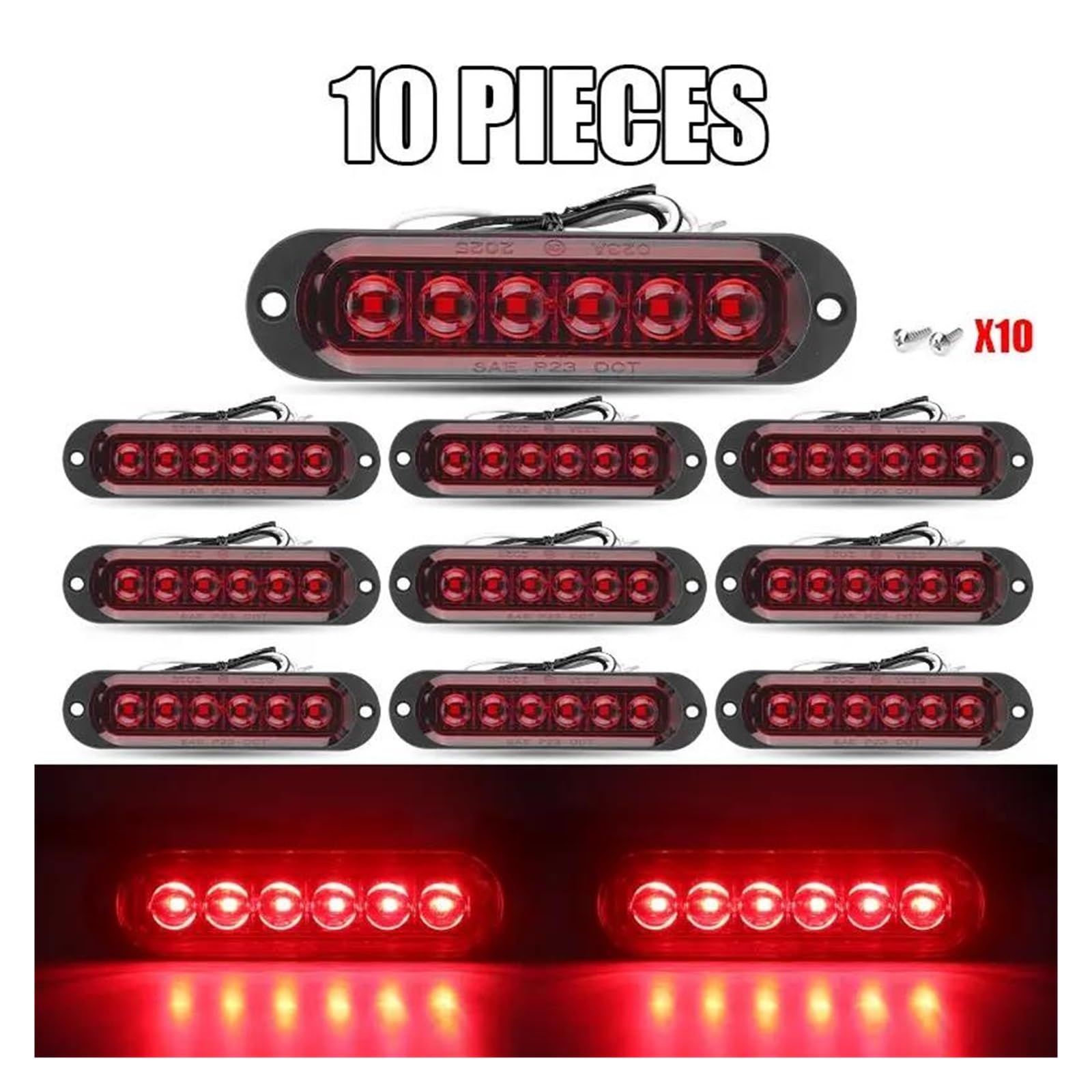 Generico Frecce Laterali 10 pezzi Mark luci LED indicatore posizione laterale lampada segnalazione per camion auto rimorchio autobus pick-up camper Indicatore Direzione(10x 6Leds Red)