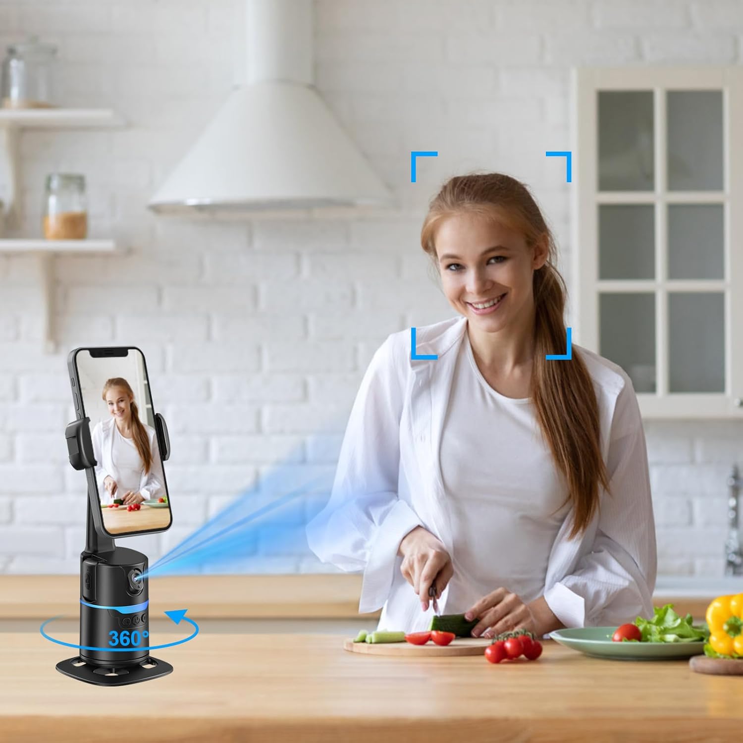 Auto Face Tracking Selfie Stick Tripod for iPhone, 360° Auto Rotating Face Tracking Tripod, Gesture Control, No APP Required, Gimbal stabilizer for Smartphone, for Live Streaming Video, Recording