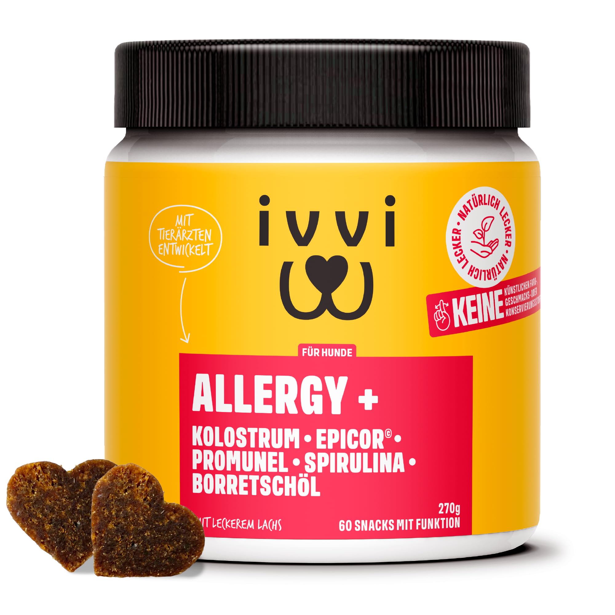 ivvi Allergy Immunity für Hunde – gegen Allergien & Juckreiz und zur Stärkung des Immunsystems - 60 leckere Snacks (270g) mit Lachs