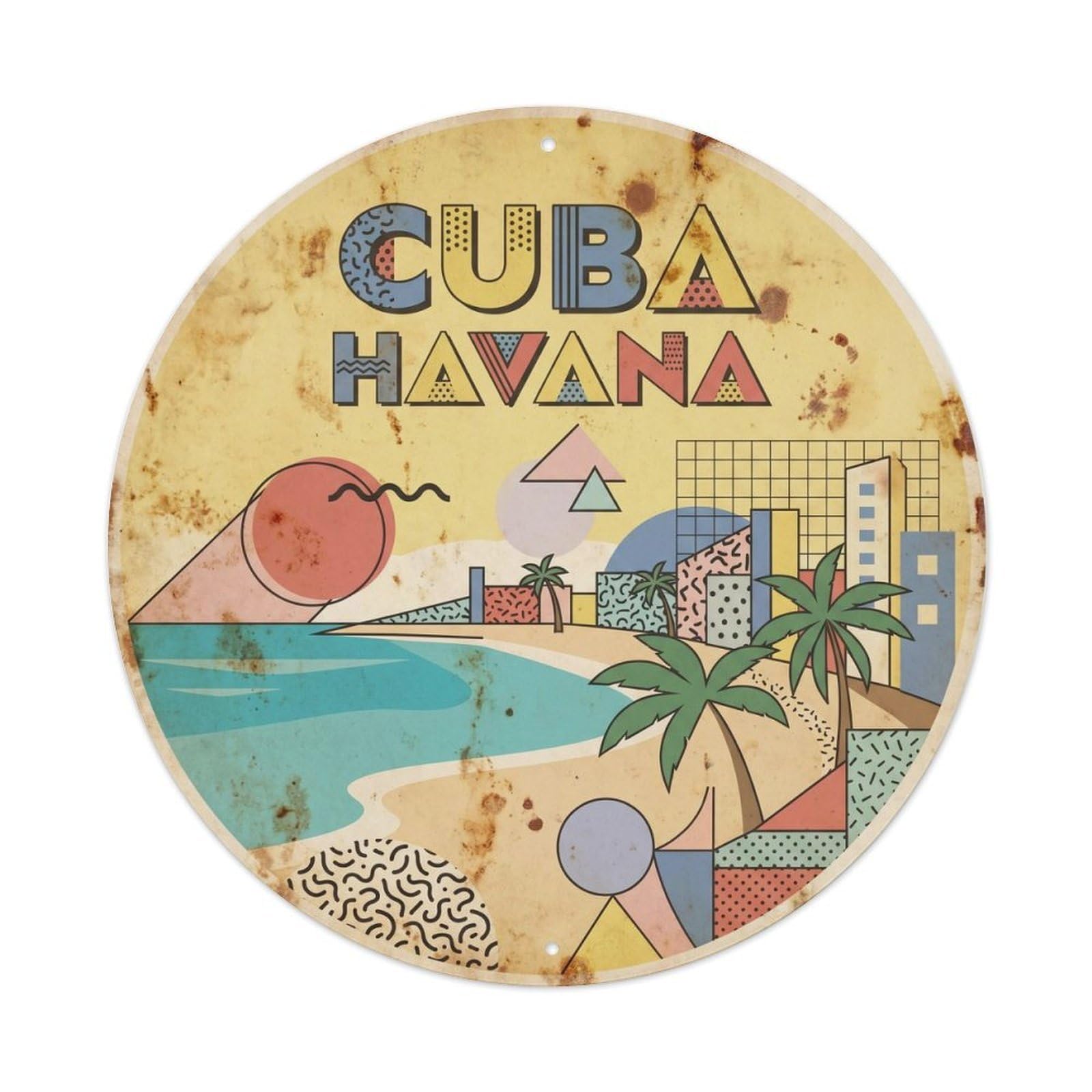 Olyhtr 8X8inch Classic Style Cuba Havana Caribbean Island Retro Geometry Metal Tin Sign