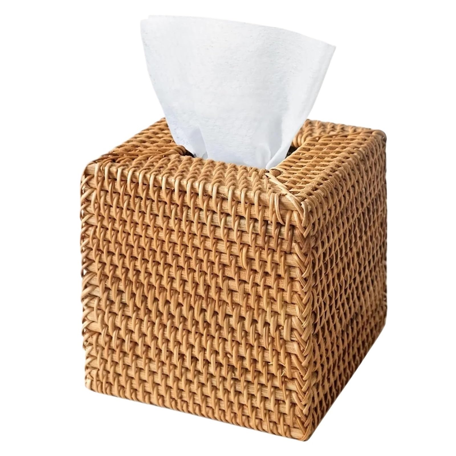 1 Pcs Rattan Tissue Box Cover, Hand Woven Square Wicker Holder For Facial Tissues, For Bathroom Living Room, Holders For Home