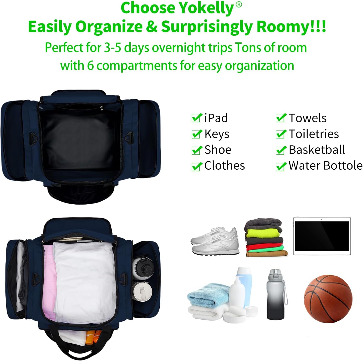 Sports Duffel Bag 20 inch for Travel Gym - Navy Blue - Image 2