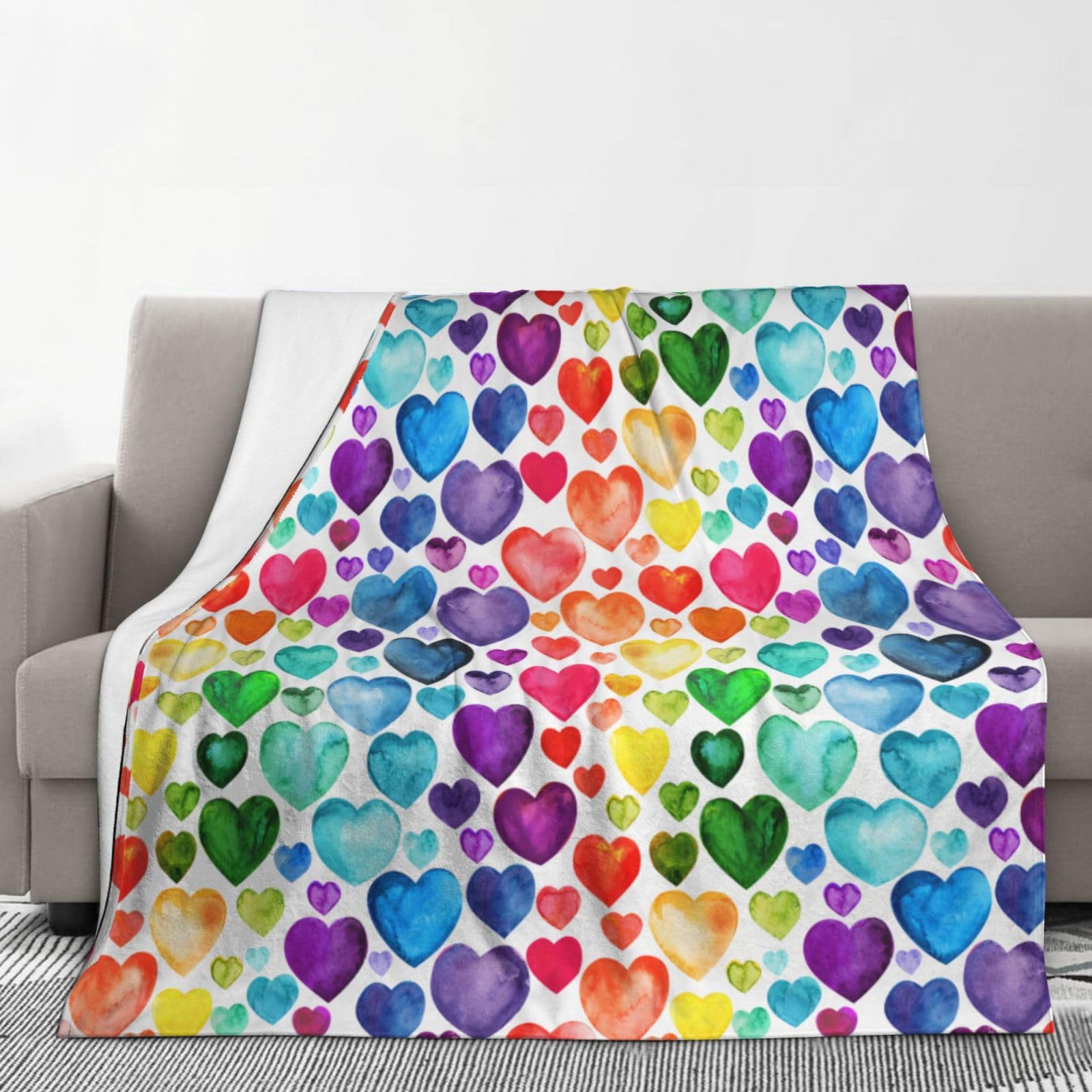 Rainbow Love Blanket Lightweight Sheet Soft Fleece Cozy for Sofa Couch Bed Room,Colorful Throw Blanket Birthday Decor Bed Travel 50x40in.