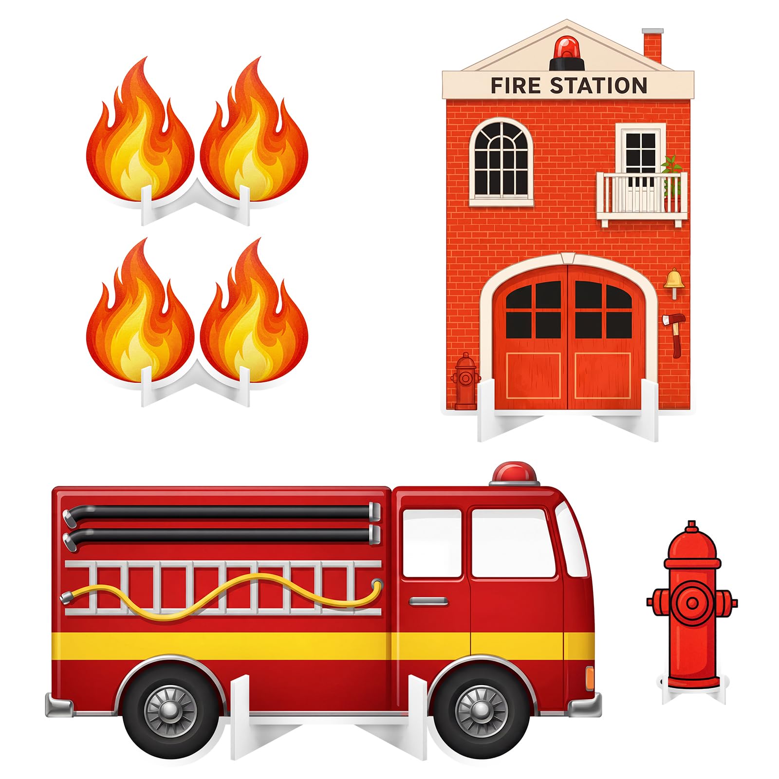 Honoson 4 Pcs 24" x 32" Large Firetruck Birthday Decorations Cardboard Cutouts Standup Life Size, Firefighter Party Supplies Yard Signs for Fireman Hydrant Fire Station Photo Backdrop