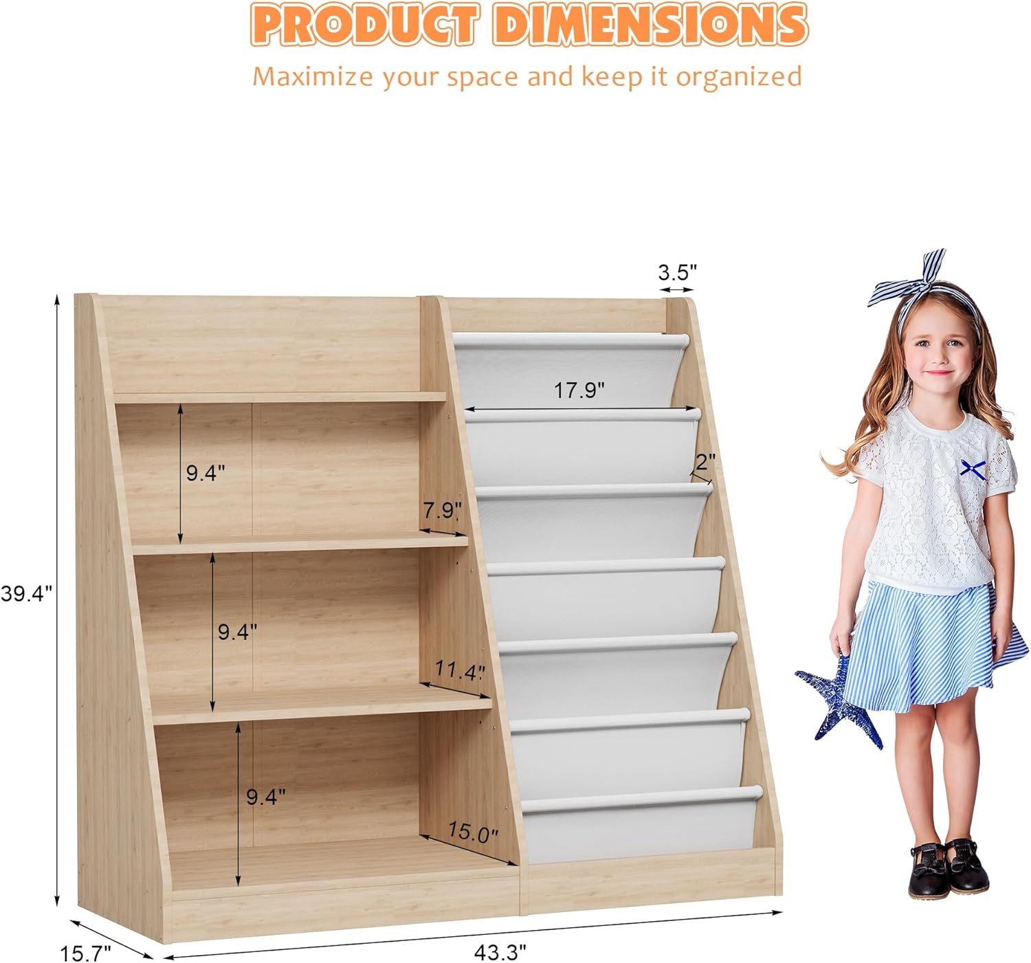 NACHES 4 Tier Kid Bookshelf Wooden 6 Sling Children Bookcase Toddler Montessori Bookcase Book Rack Display Toy Storage Organizer Book Display Shelf Stand Classroom Bedroom Nursery Playroom (Burlywood)
