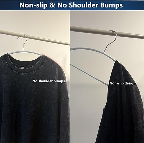 Miniatura 5 de Cocomaya Paquete de 20 perchas de metal con revestimiento de goma antideslizante de 16.5 pulgadas, color blanco, sin protuberancias, para colgar