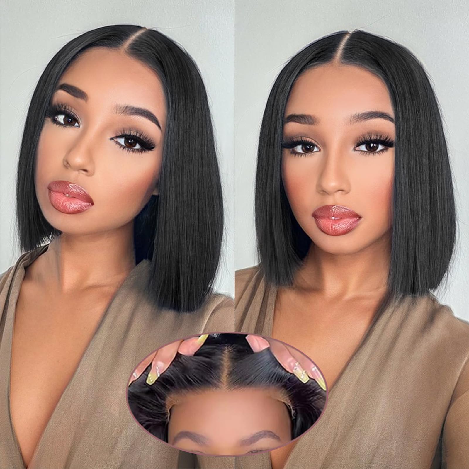 Bob Wig Human Hair Glueless Wigs Pre Plucked Pre Cut Bleached Invisible Knots 180% Density Short Straight Wigs for Black Women Bob Wigs Glueless Lace