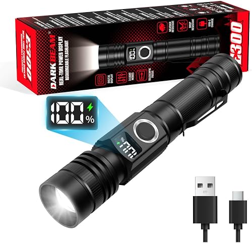 DARKBEAM LED Flashlights with Power Display, 2800 High Lumens Rechargeable