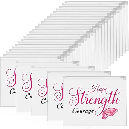 Miniatura 7 de Abbylike 150 bolsas de maquillaje para concientización sobre el cáncer de mama, bolsas de cosméticos rosadas a granel, regalos para sobrevivientes