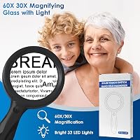 Ntrjtrss 33 LED-es Nagyító 30x/60x Nagyítással - USB Tölthető Kézi Olvasó Nagyító 3 Fényerősséggel - Időseknek, Gyerekeknek, Ékszerészeknek  7