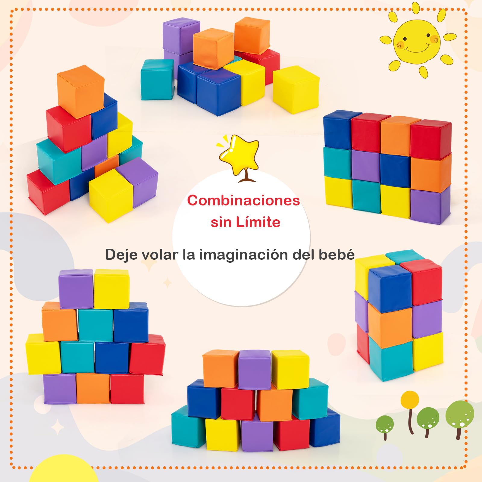 COSTWAY 12 Piezas Bloques de Construcción de Espuma, Cubos Suaves de Escalada de 14 x 14 cm en Colores para Niños, Bloques Psicomotricidad de Apilamiento y Lanzamiento (Arcoiris)