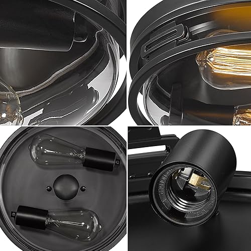 Miniatura 4 de Darkaway Lámparas industriales de techo, lámparas de techo empotradas, 2 luces con vidrio esmerilado, luces de techo al aire libre para porche,