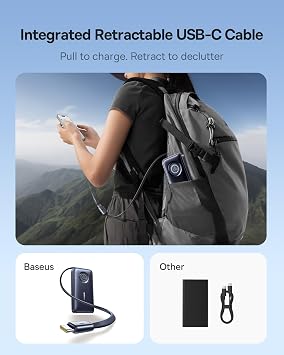 Baseus Enercore 10000mAh Power Bank Built-in 45W Retractable USB-C Cable and Baseus Universal Travel Adapter 70W