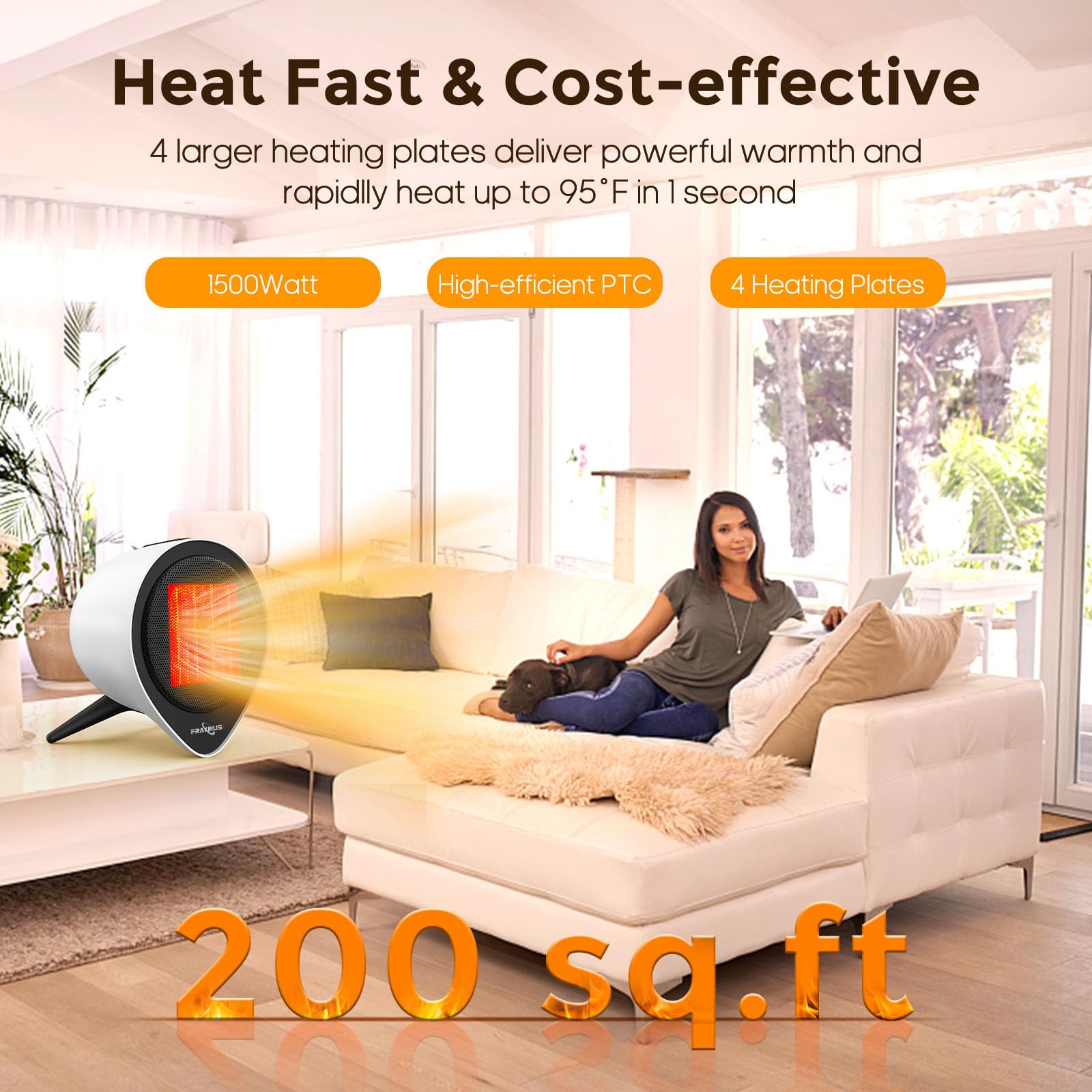 Termoventilatore Ceramico 1500W, Stufetta Elettrica con Timer 15H, PTC Stufe Elettriche 2 Impostazioni di Temperatura, Protezione da Surriscaldamento & Ribaltamento, Casa o Ufficio – Bianca.
