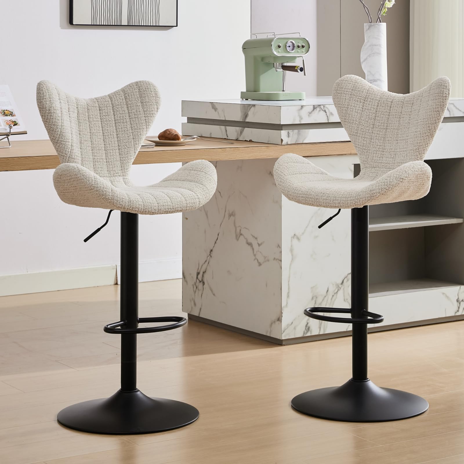Chaise de bar réglable en hauteur et tabouret de bar pivotant 360° avoine x2