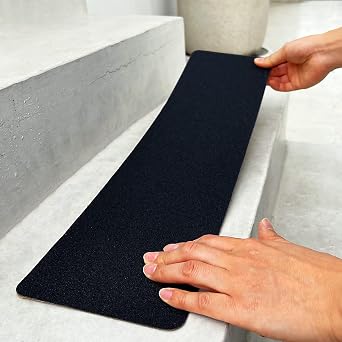 S&X Outdoor Stair Treads Non-Slip 6x24in, 5-Pack, Black | Commercial Grade 60-grit pre-cut anti slip tape; heavy duty weather-resistant grip for decks, ramps and docks.