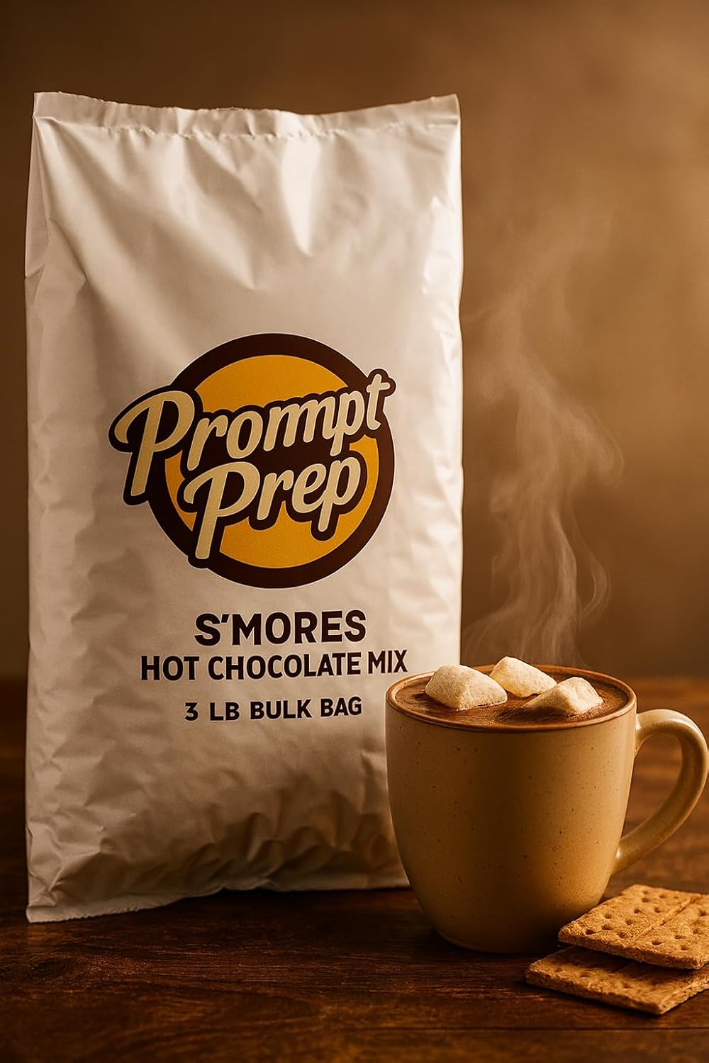 Prompt Prep S'mores Hot Chocolate Mix 3 lb Bulk Bag | Rich Chocolate Flavor with Marshmallow & Graham Cracker Notes | Cozy Hot Cocoa Powder for Winter Drinks & Desserts (Packaging may Vary)