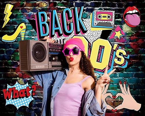 Miniatura 3 de Fondo de regreso a los años 90 para decoraciones de fiesta, 10 x 8 pies, tela grande, graffiti, hip-pop, fondo de fotografía, telón de fondo de