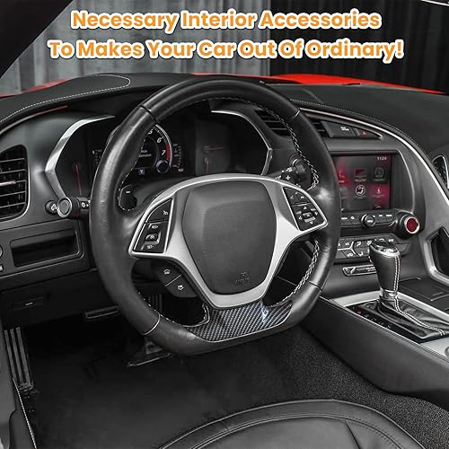 Miniatura 3 de Cubierta de volante con aspecto de fibra de carbono, moldura para Chevrolet Corvette C7 Z06 Z51 ZR1 Stingray Grand Sport 2014 2015 2016 2017 2018