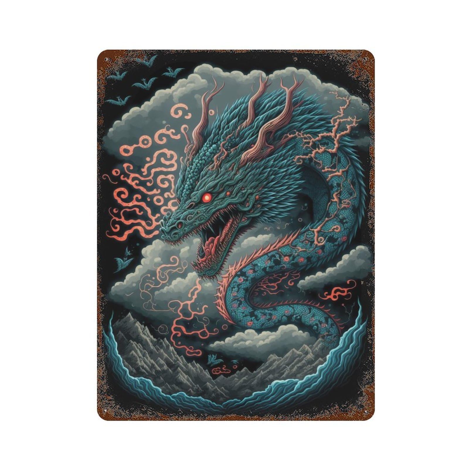 Dragon Animal Weathered Tin Sign 15.7"x11.8", for Garage, Bar And Workshop Decor, Vintage Wall Decor