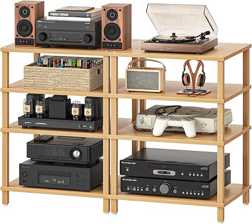 Miniatura 15 de Soporte para reproductor multimedia AV de 4 niveles, gabinete estéreo negro, gabinete estéreo moderno, soporte de TV de madera, estante de consola