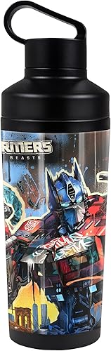 Transformers Rise Of The Beasts OFICIAL Prime And Primal Mural Botella de agua aislada de 18 onzas, resistente a fugas, de acero inoxidable aislado