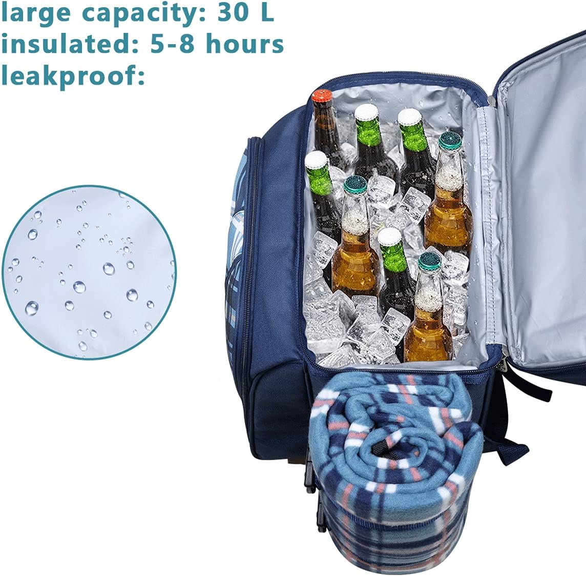 Hap Tim Picnic Basket Backpack for 2 Person with 2 Insulated Cooler Compartment, Wine Holder, Fleece Blanket, Cutlery Set, Gifts Ideals for Wedding, Housewarming, White Elephant, Bridal Showers - Image 3