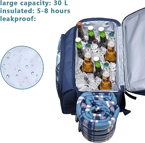 Miniatura 25 de Hap Tim Mochila de canasta de pícnic, soporte para vino, manta de forro de vellón y juego de cubiertos, perfecta para la playa, viajes de día, Gris