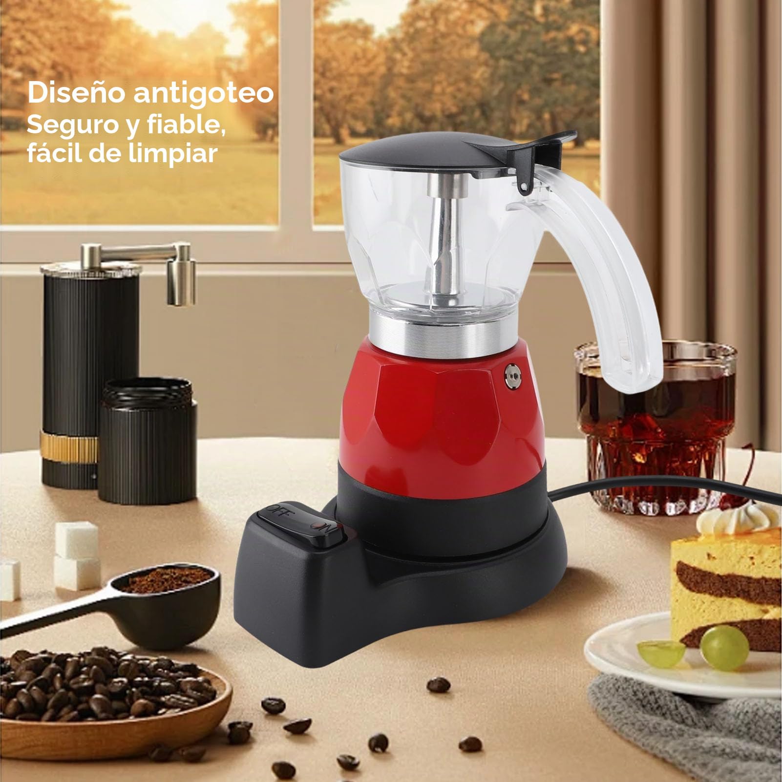 Cafetera Cubana, 150 Ml, 3 Tazas, Pequeña Cafetera Espresso Eléctrica Portátil Moka Pot, Cafetera Italiana de Aluminio a Prueba de Goteo con Filtro y Base Desmontable para Viajes