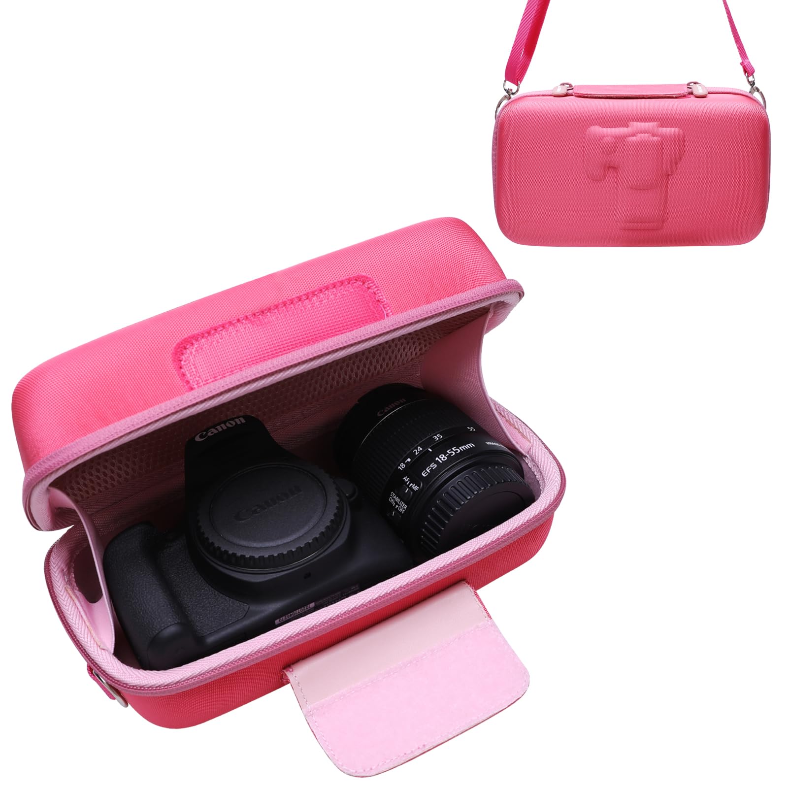 LTGEM Camera Case for Canon EOS Rebel T7 / R50 / R100 / R50 V / T6 / R8 / R10 / RP / SL3 / R5 / T100 DSLR SLR Camera and 18-55mm/18-45mm Lens with Shoulder Strap, Magenta+Pink