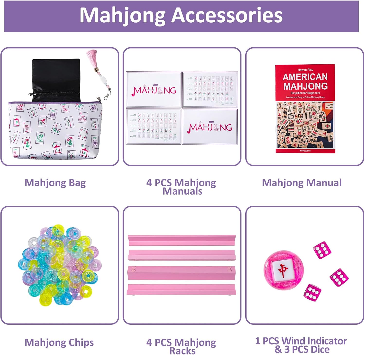 Mini Mahjong Tiles Set, American Mahjong Game Set with 160 0.94in Acrylic Tiles, 4 Racks and a Carrying Bag, Mahjong Accessories