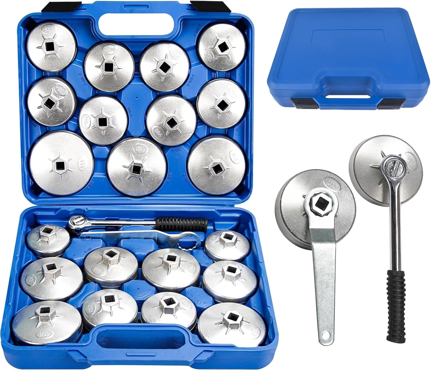 Handor Oil Filter Wrench Set, 23pcs Aluminum Alloy Cup Type Oil Filter Cap Wrench Socket Removal Tool Set, 1/2" Dr. with Carrying Case
