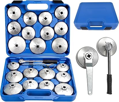 Handor Oil Filter Wrench Set, 23pcs Aluminum Alloy Cup Type Oil Filter Cap Wrench Socket Removal Tool Set, 1/2" Dr. with Carrying Case
