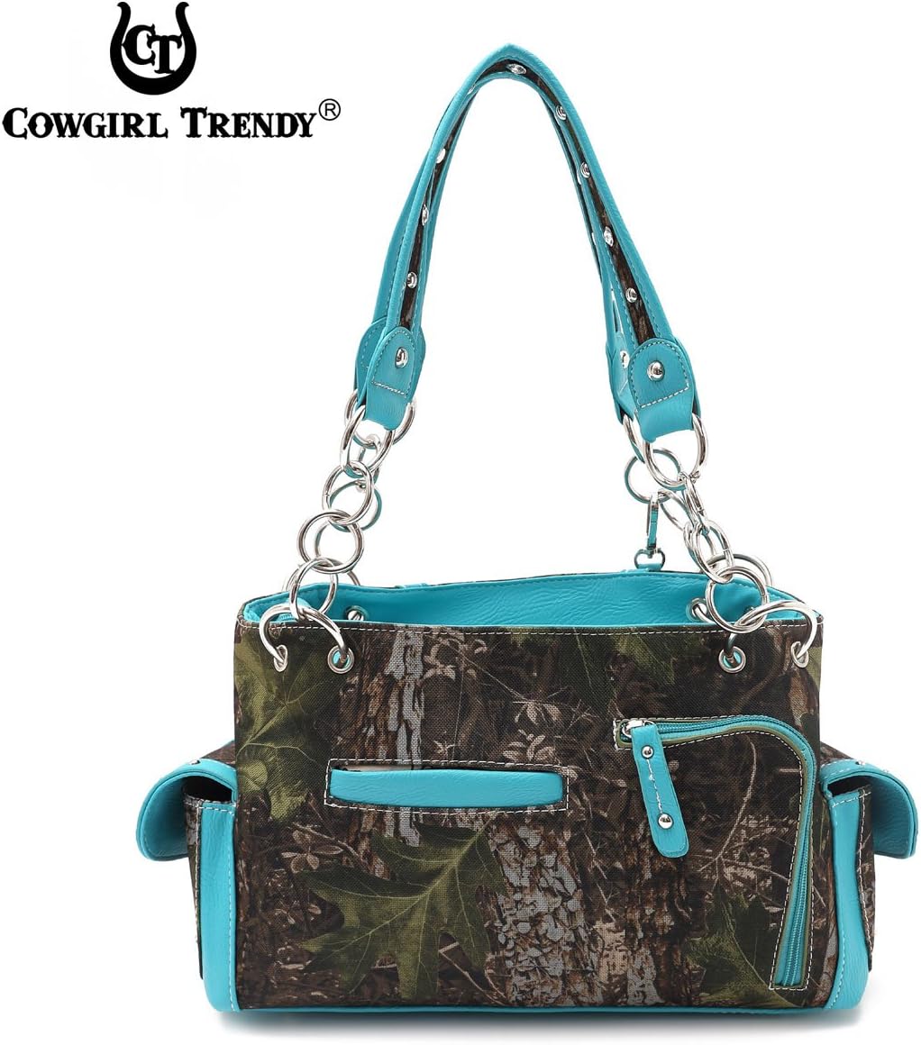 Camouflage Purse For Women Western Style Cross Studded Handbag CCW Camo Country Shoulder Bag Pouch Matching Wallet Set