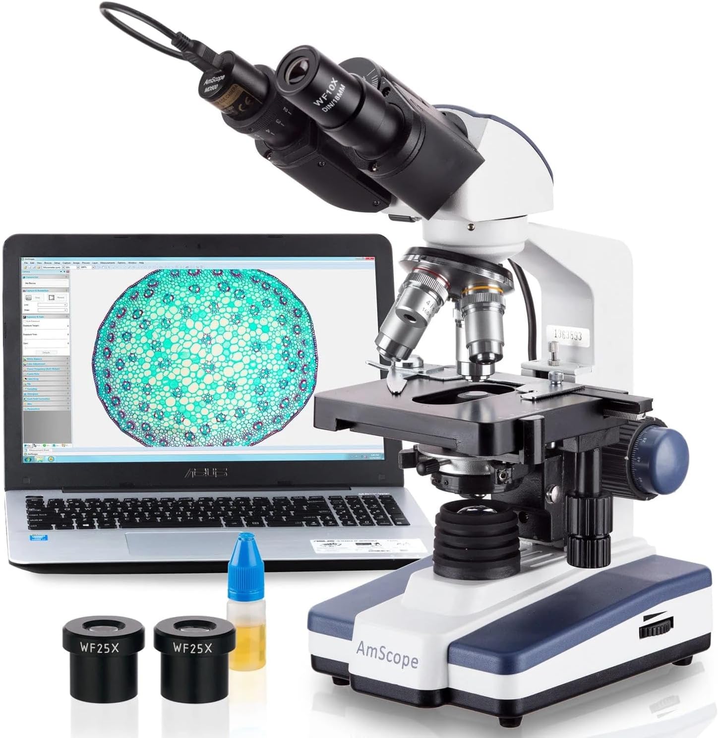 AmScope 40X-2500X LED Digital Binocular Compound Microscope w 3D Stage + 3MP USB Camera