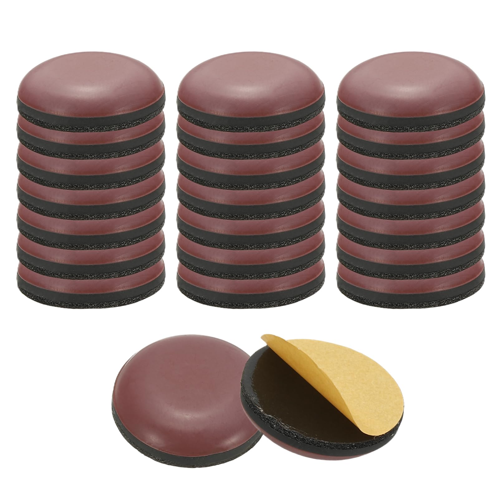sourcing map 24 Pcs Stick Furniture Sliders, 22mm(7/8") Chair Slider Furniture Sliding Pads Round Reusable Glides Glider for Carpeted Tile Vinyl Hardwood Floors Moving Protectors, Brown