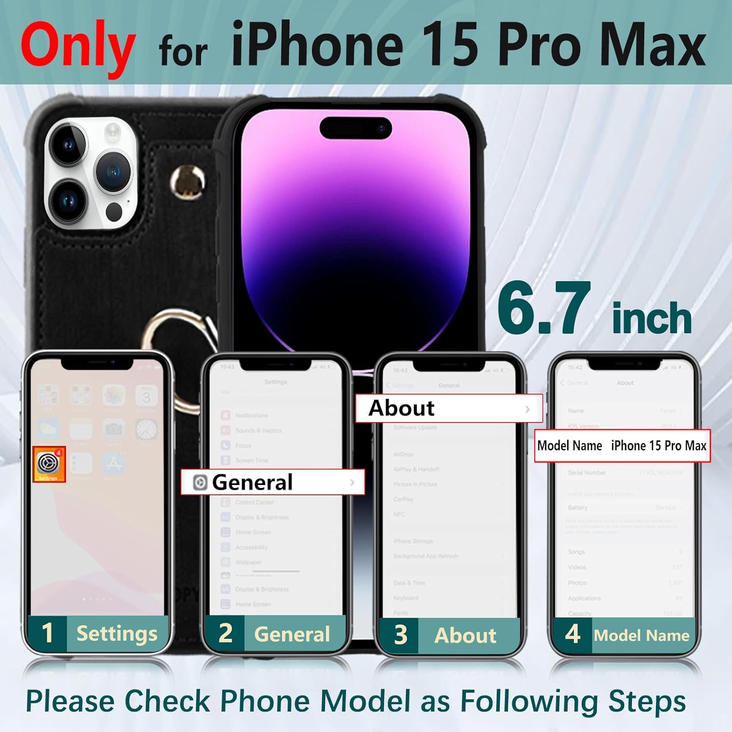 Wallet Case Compatible for iPhone 15 Pro Max with Credit Card Holder,Leather Shockproof Protective Phone Cover 6.7 inch Supports 360°Rotation Ring Stand and RFID Blocking,Dark Purple