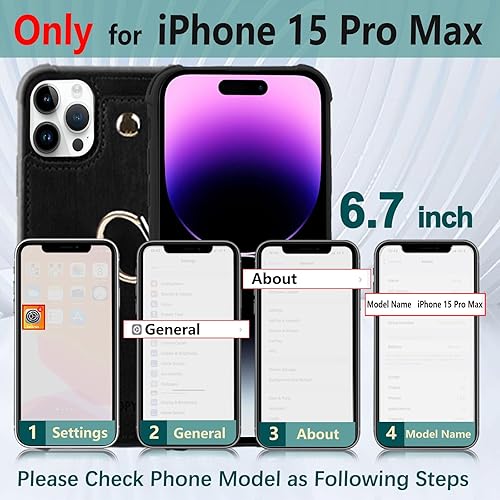 Miniatura 2 de Funda tipo cartera compatible con iPhone 15 Pro Max con tarjetero de crédito, funda protectora de cuero a prueba de golpes para teléfono de 6.7