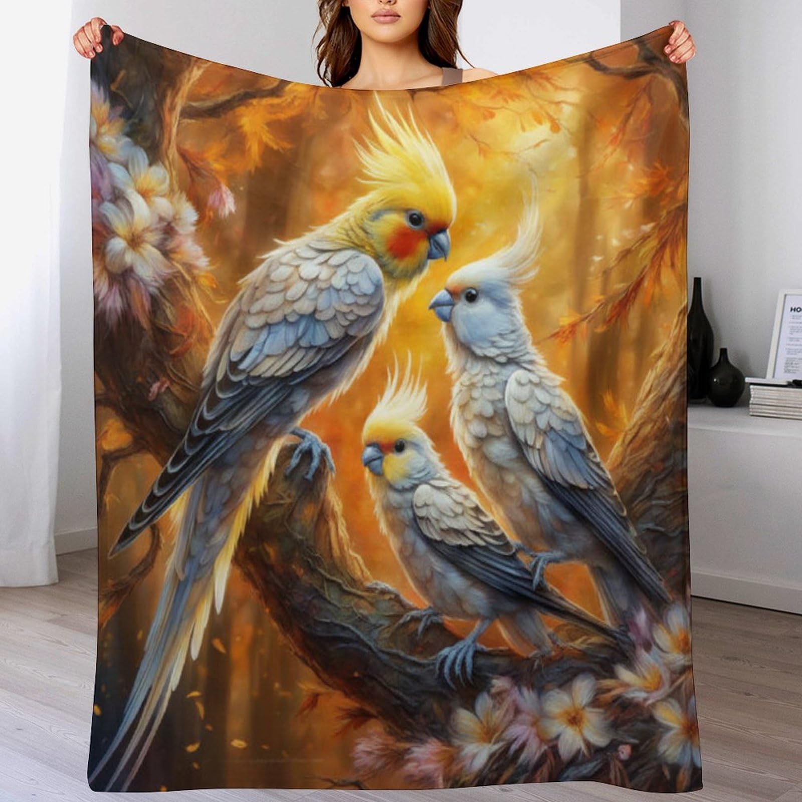 Couverture de canapé chaude motif perroquet blanc 130x180cm