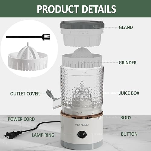 Miniatura 4 de Exprimidor eléctrico de cítricos, exprimidor automático de jugo de 90 W con alta velocidad de 15,000 RPM, ideal para naranja, limón, pomelo y frutas