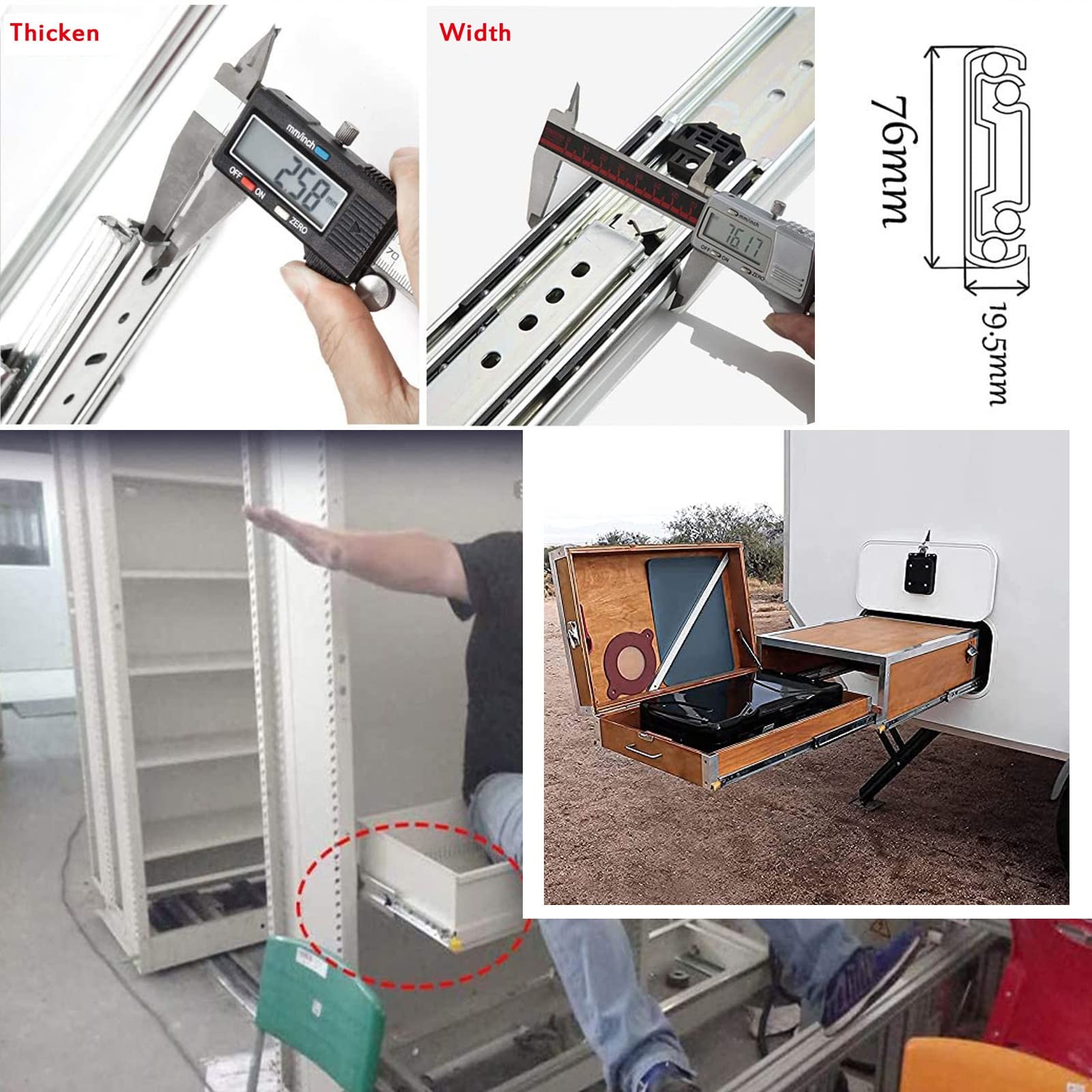 Guías para cajones de extensión, capacidad resistente, guías para cajones con rodamientos de bolas, 1 par de rieles telescópicos de metal, con cerradura, extensión completa de 3 pliegues, resistente,