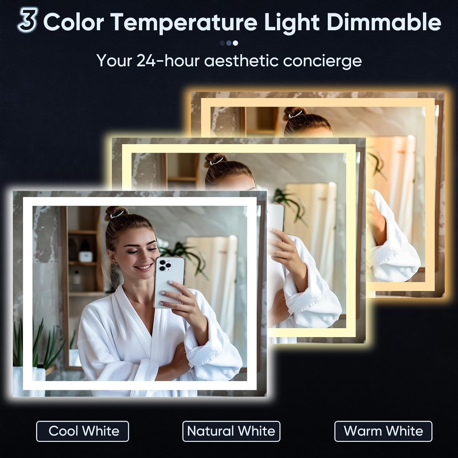 LED Bathroom Mirror, 48"x36" with Frontlit and Backlit Anti-Fog Mirror with Lights LED Vanity Mirror for Bathroom 3 Colors Temperature & Dimmable Bathroom Mirror with HD Tempered Glass