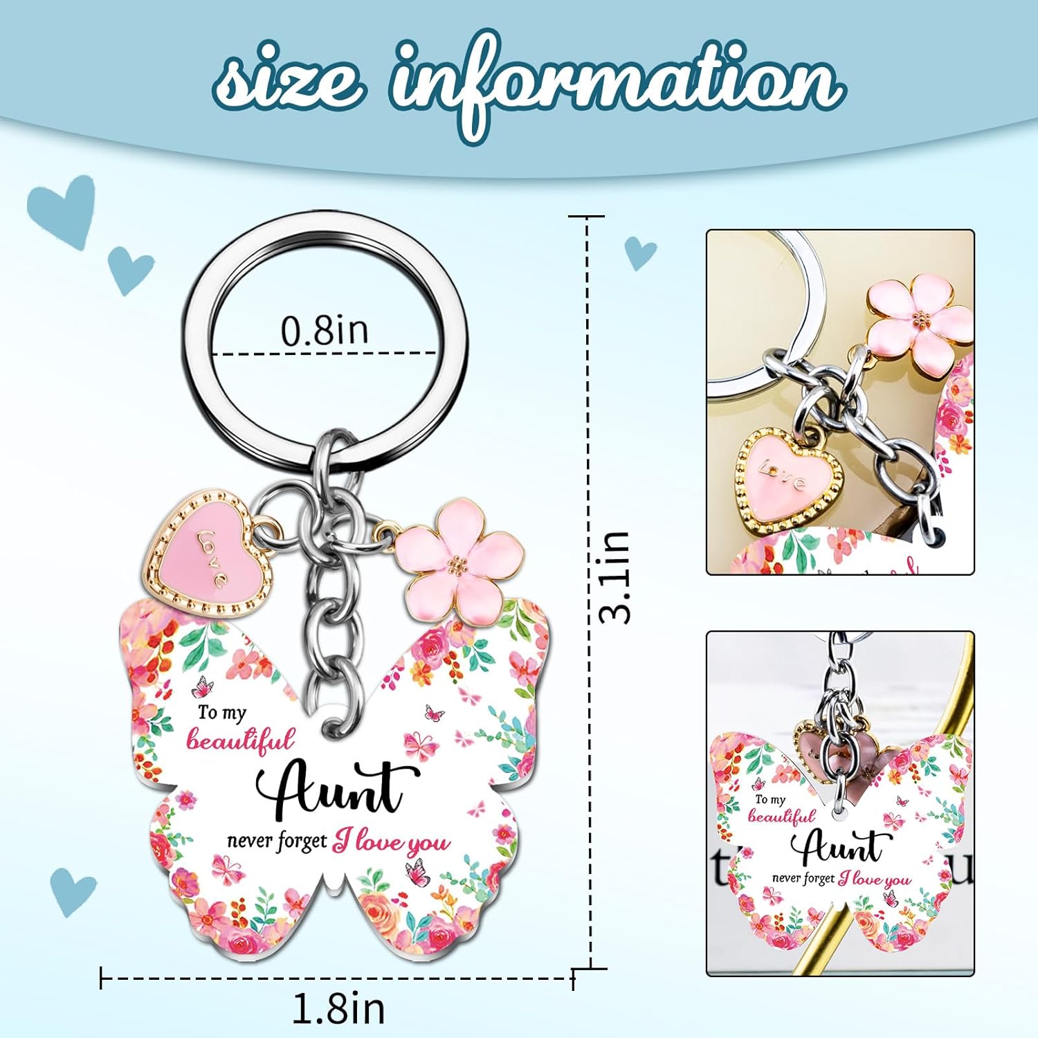 OEHEDOU Aunt Gifts Auntie Gift Ideas Aunts Birthday Gifts From Niece Nephew Butterfly Aunt Keychain Christmas Gift For Auntie Best Aunts Present For Birthday Christmas Valentines Day Easter - Image 7