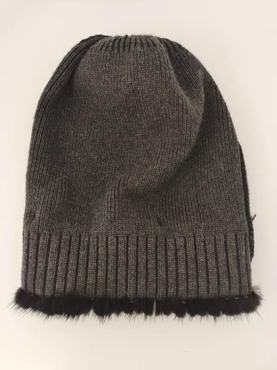 Womens Hat Head Warmer Genuine Mink Hair Brim and Genuine Fox Hair Pompom Ski Cap Beanies Girls Oudoor Winter Warm