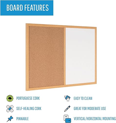 Miniatura 3 de MasterVision Tablero de anuncios combinado de borrado en seco  corcho, 3 x 4 pies, marco de roble (MX141212319)